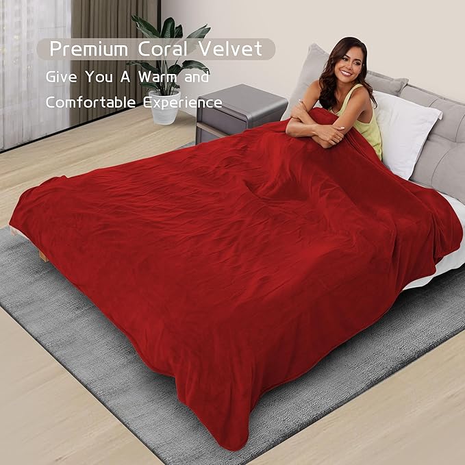 Heated Electric Blanket 62"x84" Twin Size, Soft Coral Fleece Blanket with 4 Heating Levels & 10 Hours Auto-Off, Fast Heating, Warm Cozy, Machine Washable for Home & Office - Red