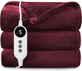 HYLEORY Heated Electric Blanket Throw, 2-Layer Cozy Warm Flannel 62" x 84", Heating Blanket with 9 Heating Levels, 2/4/6/10 Hours Auto Off, Fast Heating Winter Blanket, Red