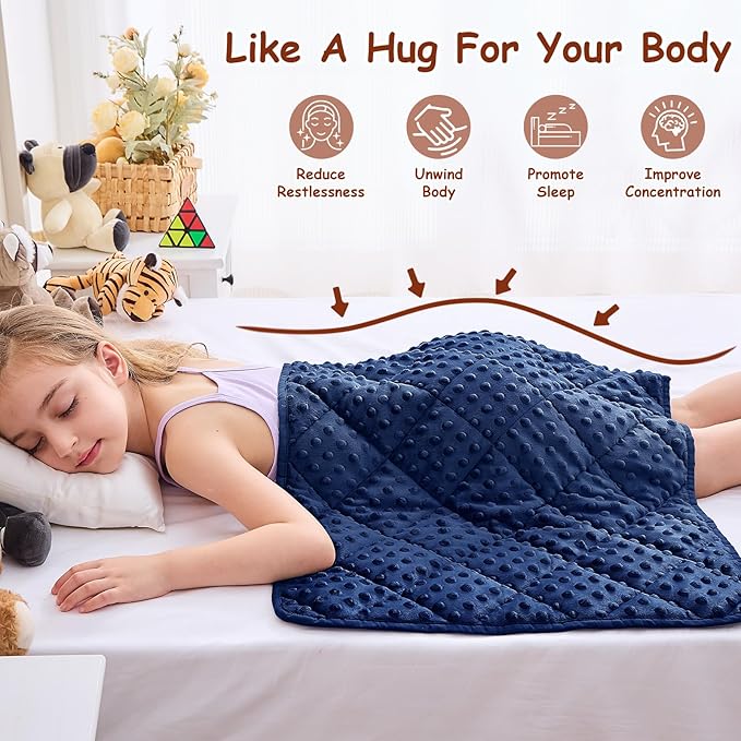 yescool Weighted Lap Pad 2 lb Blue Weighted Lap Blanket, Small Lap Blanket Cooling Heating Weighted Throw Blankets, Minky Blankets Gift for Travel Indoor Outdoor, 20 * 30in