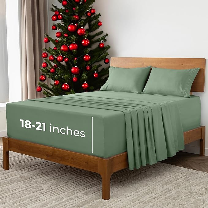Mellanni Extra Deep Queen Sheets - 4 PC Iconic Collection Bedding - Hotel Luxury, Ultra Soft, Cooling Bed Sheets - Wrinkle, Fade, Stain Resistant (Queen, Sage)