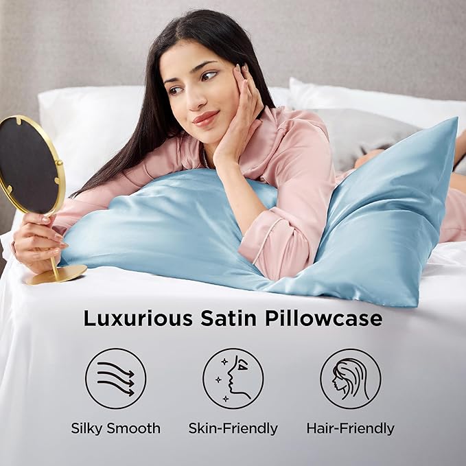 Bedsure King Size Satin Pillowcase Set of 2 - Aqua Silky Pillow Cases for Hair and Skin with Envelope Closure, Similar to Silk Pillow Cases, Gifts for Women Men, 20x36 Inches, 2pcs