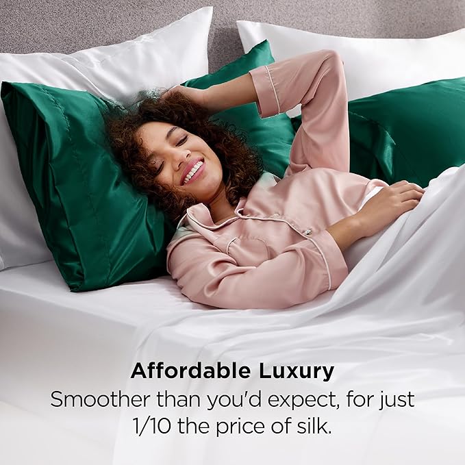 Bedsure King Size Satin Pillowcase Set of 2 - Dark Green Christmas Pillow Cases for Hair and Skin with Envelope Closure, Similar to Silk Pillow Cases, Gifts for Women, 20x36 Inches, 2pcs