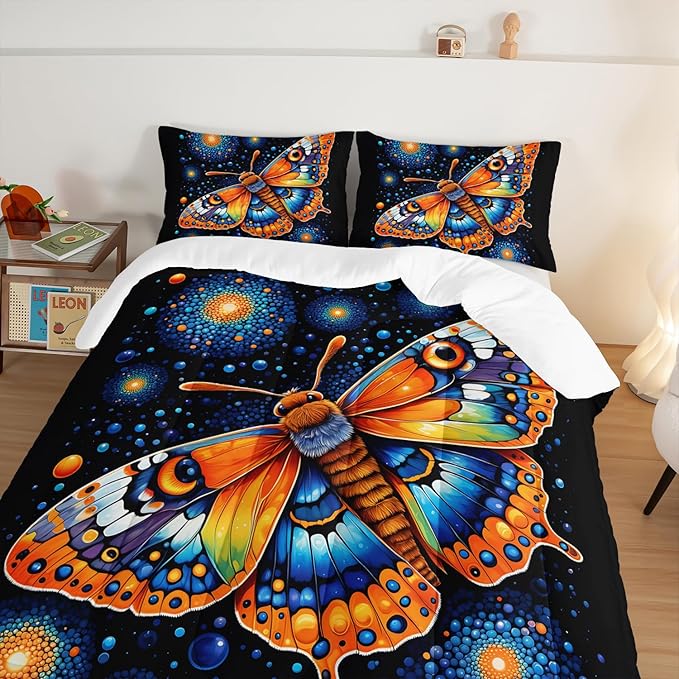Gothic Butterfly Bedding Set King Size,Colorful Granular Ball Printed Bedding Comforter Sets,Insect Themed Comforter Set for Kids Girls Boys,Aesthetic Bedding Sets with 2 Pillowcases.