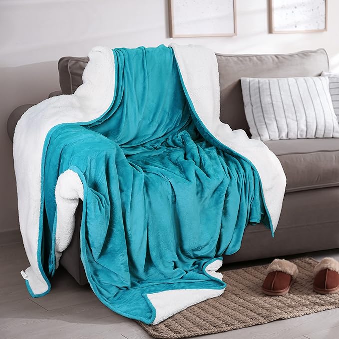 Utopia Bedding Sherpa Blanket Throw Size (Turquoise, 50x60 Inches) - Soft Lightweight Plush Fleece Reversible Blanket for Bed, Sofa, Couch, Camping and Travel