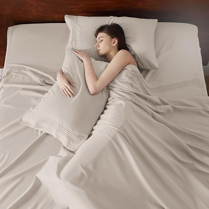 Bedsure Deep Pocket Queen Sheets Set - Fits Mattresses Up to 21 Inches Thick - 4 Piece GentleSoft Bed Sheets, Moisture Wicking, Soft & Cooling Bedsheet & Pillowcases, Easy & Secure Fit, Linen