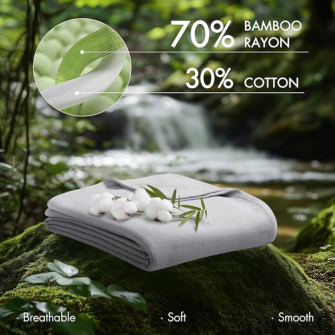 Madison Park Twin Size Blanket, 70% Rayon Bamboo-Based, 30% Cotton, Breathable for Hot Sleepers Menopause, Ultra Soft and Snag-Resistant, Summer Blanket for Bed or Couch, Twin 66"x90", Grey