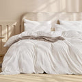 JELLYMONI Duvet Cover King Size White - 3PCS Boho Duvet Cover Set Plaid Polyester Tufted Bohemian Jacquard Knit Textured Comforter Cover 104×90in Rhombic Geometric Pattern Zipper Corner Tie