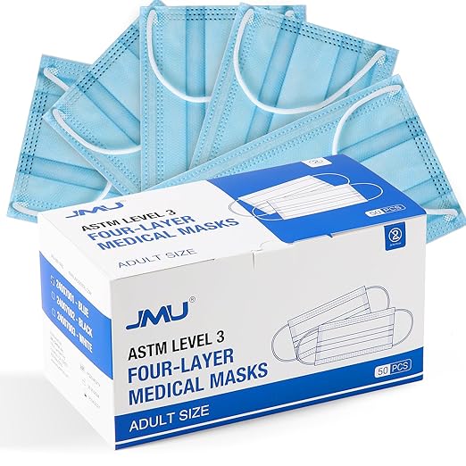 JMU 1000 Pcs 4-Ply ASTM Level 3 Face Masks, Blue Disposable Face Masks, 20 Boxes