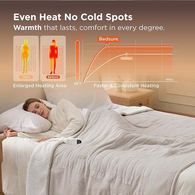 Bedsure Electric Blanket Twin - Soft Flannel Heated Blanket, Fast Heating with 10 Time Settings & 6 Heat Settings, Warm Gift for Grandma (62x84 inches, Cream)