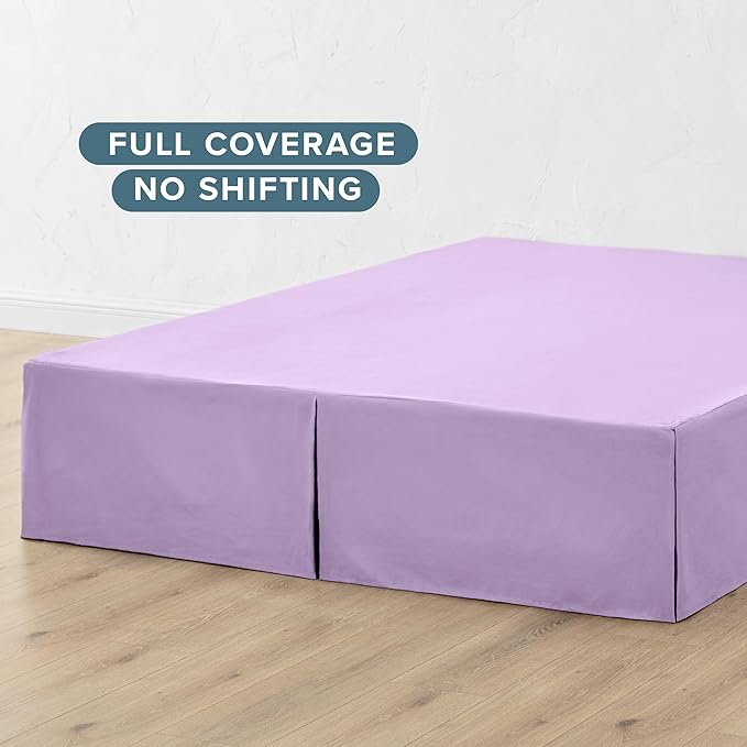 Bare Home Queen Bed Skirt - 15-Inch Tailored Drop Easy Fit - Bed Skirt for Beds - Center & Corner Pleats (Queen, Lavender)