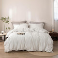 Stripe Duvet Cover King Size 104inch x 90inch, 100% Washed Cotton Linen Feel Duvet Cover, Pinstripe Duvet Cover with Zipper Closure and 2 Pillowcases, Color of White-Dark Grey Stripe