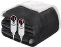 Electric Heated Blanket Queen Size 84"x90", Soft Flannel with Dual Controllers & Overheat Protection, 6 Adjustable Heat Settings & 10-Hour Auto-Off Timer, Fast Heating for Winter Comfort, Dark Gray