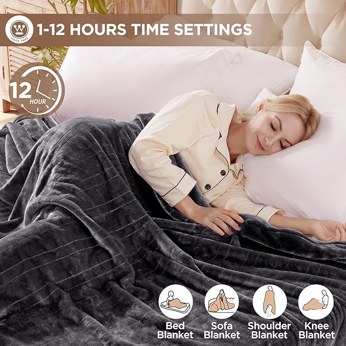 Westinghouse King Size Electric Heating Blanket, 10 Levels, Auto Shut Off, Fast Heating, Machine Washable (King, 100x90 Inches, Charcoal)
