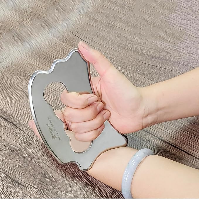 BYYDDIY Stainless Steel Massage Scraper Tool for Large Hands, Derma Edge Massage Tools,Gua Sha Scraping Tool for Physical Therapy,Muscle Scraper Tool (N)