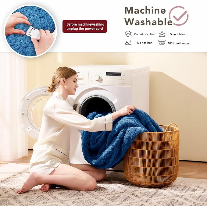 Heated Electric Blanket Twin Size-62"x84" Heating Blanket with 10 Heating Levels & 5 Time Settings Over-Heat Protection，Winter Warmer for Adults with ETL Certification（Blue）