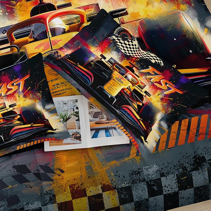 F1 Race Car Comforter Set Queen for Boys，Boys Queen Size Bedding Set Race Car，with 1 Comforter with 2 Pillow Case，F1 Race Car Themed Bedroom Decor