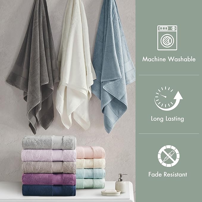 Madison Park Turkish 100% Cotton 600Gsm Luxury Premium Thick Soft Absorbent Hotel Bathroom Towel Set Shower Hand Face Washcloths, Assorted Sizes, Seafoam 6 Piece