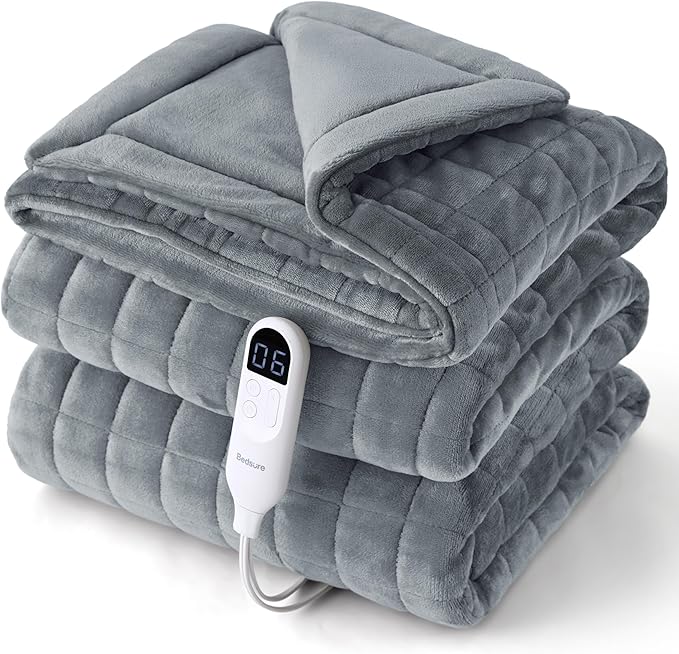 Bedsure Electric Blanket Twin - Quilted Heated Blanket Twin Size, Soft Flannel Thick Heating Blanket with 10 Time Settings & 6 Heat Settings, Warm Gifts for Women Men (62x84 inches, Formal Gray)