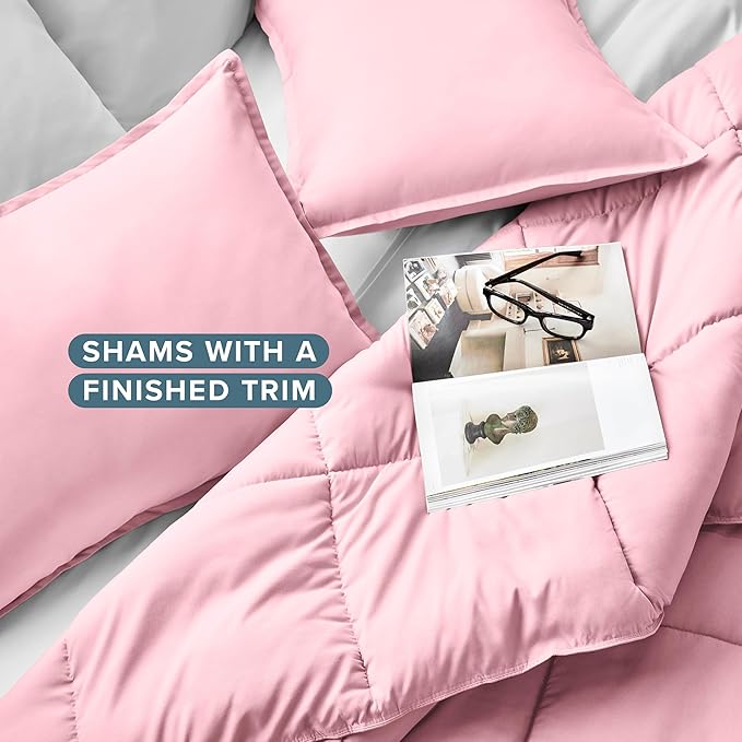 Bare Home Comforter Set - Full Size - Ultra-Soft - Goose Down Alternative - Premium 1800 Series - All Season Warmth (Full, Light Pink)