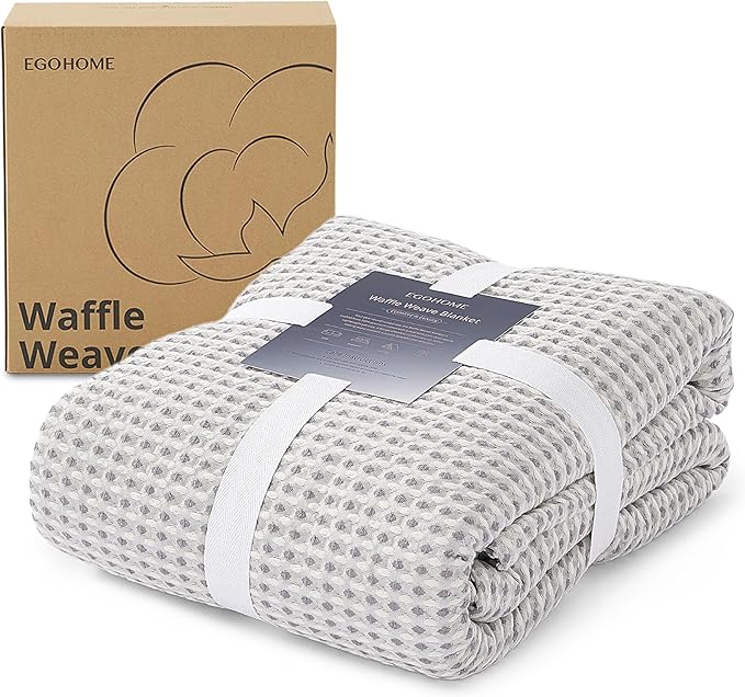 EGOHOME 100% Cotton Waffle Blanket Twin Size for Bed-Breathable and Lightweight,Soft Dual-Tone Textured Jacquard Waffle Weave Blankets for All Season,Sleet Grey,60 x 80 Inches