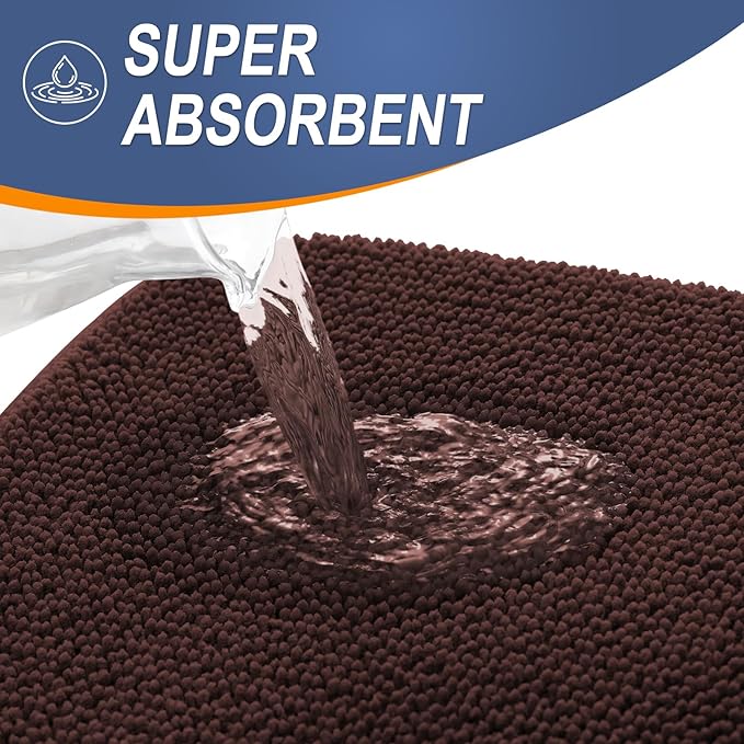 OLANLY Thick Memory Foam Bath Mat Rug 47x20, Extra Soft Absorbent Bathroom Rug, Quick Dry Bath Mats, Non-Slip, Machine Washable Carpet for Bathroom, Tub and Shower, Home Decor Accessories, Brown
