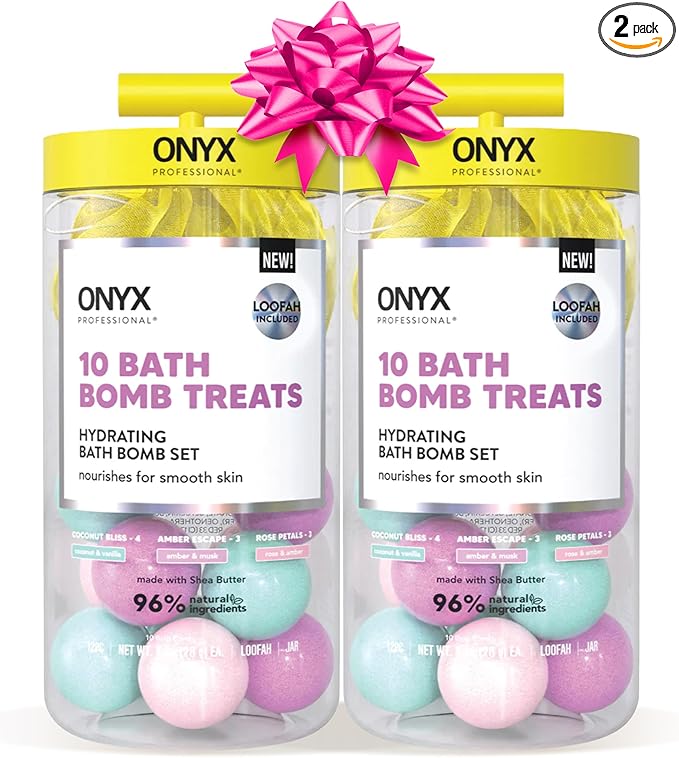 Onyx Professional Hydrating Bath Bomb Gift Set, 2 Pack - Includes 20 Bath Bombs and 2 Loofahs, Nourishes for Smooth Skin, Made with Shea Butter