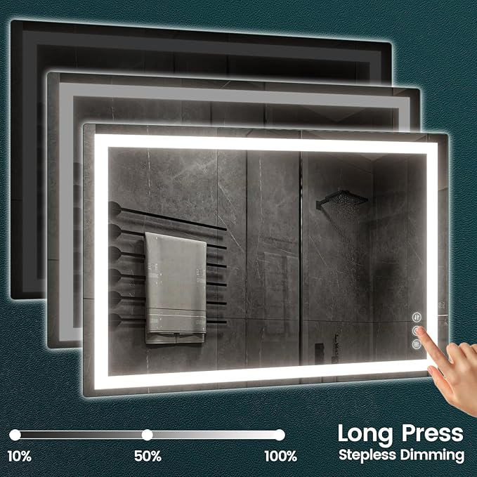 30"x 40" LED Mirror for Bathroom with Frontlit and Backlit, Anti-Fog, 3 Colors Temperature & Dimmable, Wall Mounted Bathroom Mirror