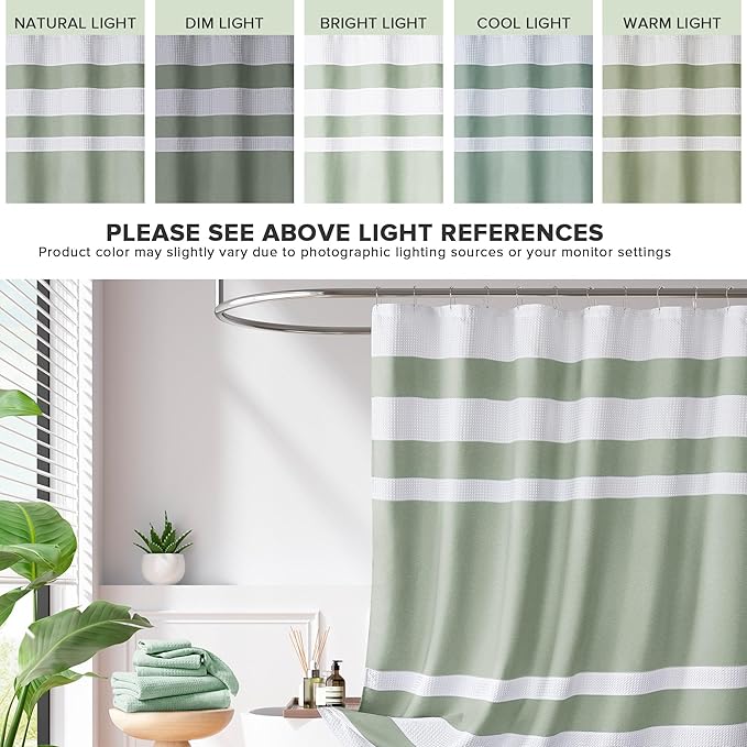 Madison Park Shower Curtain Spa Waffle Weave Shower Curtain for Bathroom 3M Scotchgard Moisture Management, Spa Quality Modern Shower Curtains for Bathroom, Standard 72x72 Sage Green