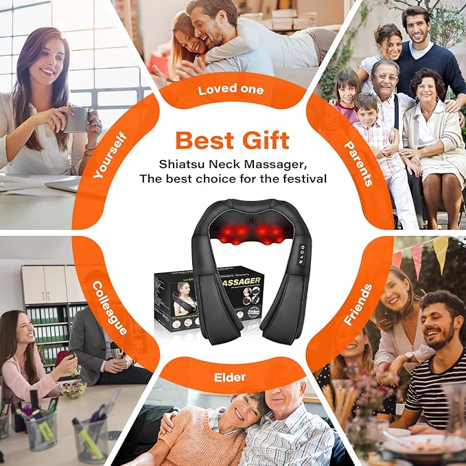 Shiatsu Neck Massager, Back and Neck Massager with Heat, Electric Deep Tissue 3D Kneading Massage Pillow for Back, Shoulder, Muscle Pain Relief, Office & Home & Car Use, Gift for Women and Men