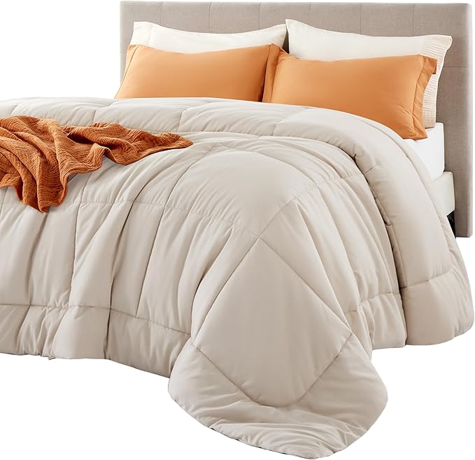 Bedsure Comforter Duvet Insert - Quilted Comforters Cal King Size, All Season Duvet, GentleSoft Down Alternative Bedding, with 8 Tabs, Gifts for Women/Men, Linen, California King 96 X 102 Inches