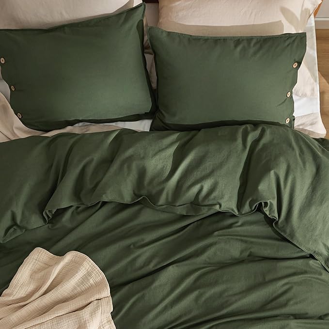 Bedsure Linen Duvet Cover King Size - Linen Cotton Blend Bedding Set, Soft & Cozy, 3 Pieces, 1 Duvet Cover 104x90 and 2 Pillowcases, Olive Green Color Cooling Bedding, Comforter Sold Separately