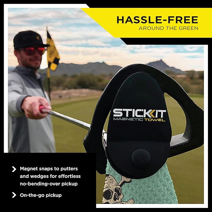 STICKIT Magnetic Seafoam Green Golf Towel with Golf Ball Skulls | Top-Tier Microfiber Golf Towel with Deep Waffle Pockets | Industrial Strength Magnet for Strong Hold to Golf Carts or Clubs