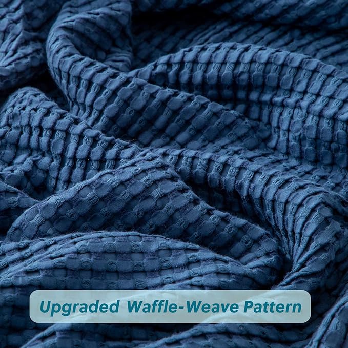 Bedsure Cooling Cotton Waffle Twin XL Blanket - Lightweight Breathable Blanket of Rayon Derived from Bamboo for Hot Sleepers, Luxury Throws for Bed, Couch and Sofa, Navy, 66x90 Inches