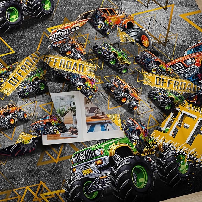 Full Size Monster Truck Comforter Sets for Boys，Monster Truck Full Size Bedding Sets Boys，with 1 Comforter with 2 Pillow Case，Kids Monster Truck Themed Bedroom Decor