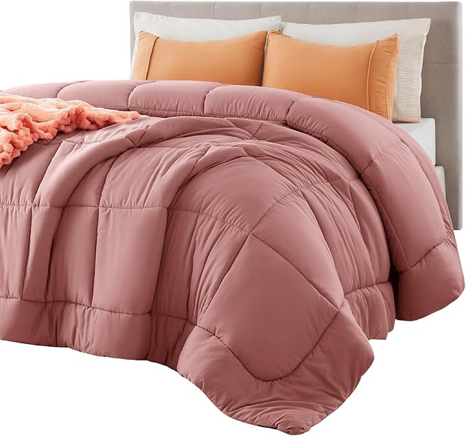 Bedsure Comforter Duvet Insert - Quilted Comforters Queen Size, All Season Duvet, GentleSoft Down Alternative Bedding, with 8 Tabs, Gifts for Women/Men, Dusty Pink, Queen 88 x 88 Inches