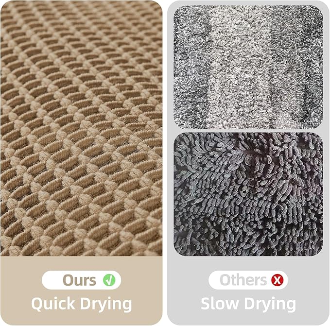 Waffle Bath Mat, Boho Bathroom Rugs Non Slip Washable Super Absorbent Quick Dry Farmhouse Bathroom Decor, 48"x24" / 4'x2' Khaki