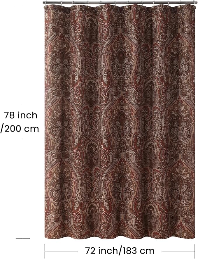 Fabric Shower Curtain 78 Inches Long, Reddish Brown Damask Paisley Print Shower Curtains for Bathroom, 72" W x 78" H