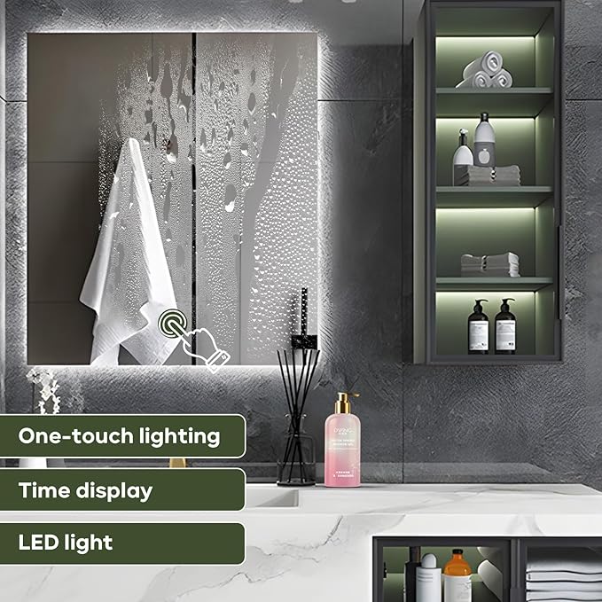 Floating Vanity for Bathroom, 52" Green Bathroom Vanity Set with LED Defog Mirror and Side Medicine Cabinet, Wall Mount Bathroom Storage Cabinet with Glass Door, Single Sink Bath Vanities - Green