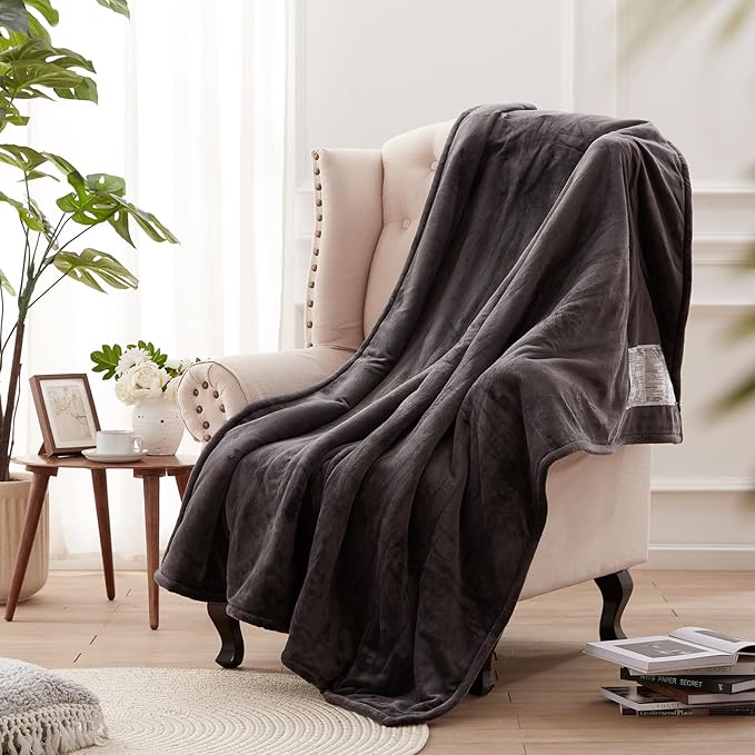Westinghouse Heated Blanket Throw, Electric Throw with 6 Heating Levels, 2-10 Hours Time Settings, Overheat Protection, Machine Washable, Flannel (Throw, 50x60 Inches, Charcoal)