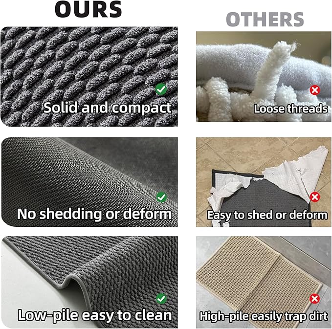 Large Bathroom Rugs Non Slip Washable Bath Rugs Super Absorbent Bathroom Rug Thin Quick Dry Low Pile Bath Mats, Dark Grey 36"x48"