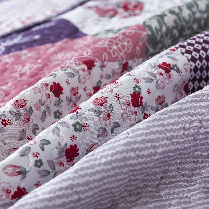 HoneiLife Oversized King Quilt 120x120-3 Pcs California King Bedspreads, Extra Large Quilt Sets All Season Use,Rustic Bedding Sets King Size,Reversible Coverlet Microfiber Bed Quilts, Purple