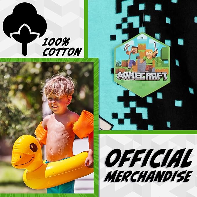 Minecraft Towelling Poncho Kids Teens Hooded Bath Towels Absorbent Beach Towel (Black/Blue, 10-13 Years)