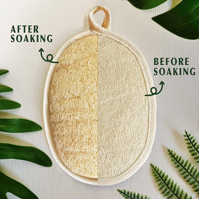 Natural Loofah Sponge Exfoliating(4 Packs),Made with Eco-Friendly and Biodegradable Shower Luffa Sponge, Loofah for Women and Men, Brown