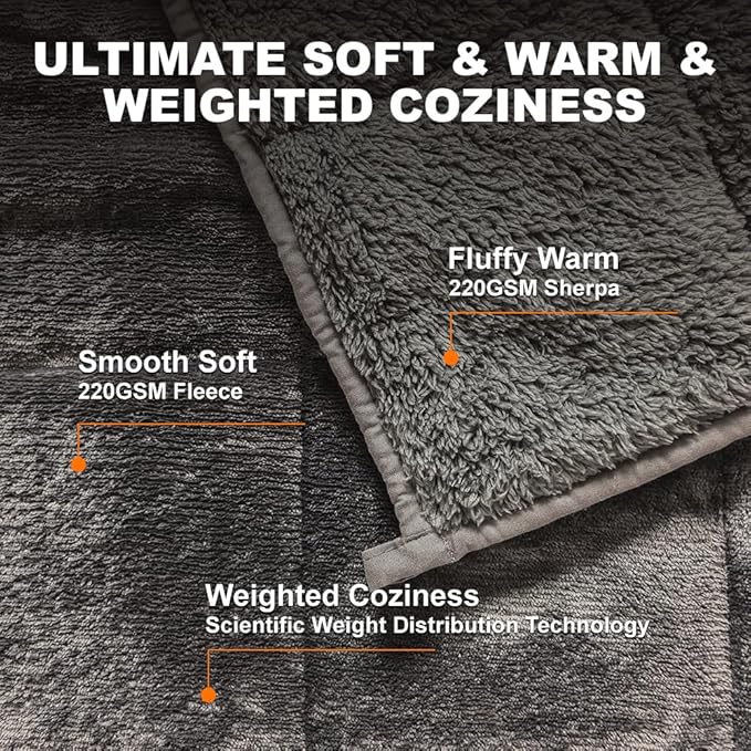Throw Sherpa Weighted Blanket 15 lbs - 80"x87" for Adults, Fleece Fluffy Fuzzy Cozy Plush Washable Heavy Blanket, Super Soft Warm for King Queen Full Size Bed in Winter