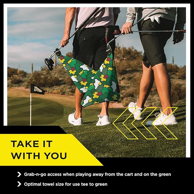 STICKIT Magnetic Golf Towel, Camo Augusta Green | Top-Tier Microfiber Golf Towel with Deep Waffle Pockets | Industrial Strength Magnet for Strong Hold to Golf Carts or Clubs | Golf Greens Camo