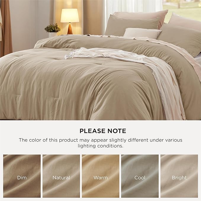 Bedsure Oversized King Size Comforter Set, Khaki Soft Prewashed Bedding for All Seasons, 3 Pieces GentleSoft™ Down Alternative Bed Set, 1 Lightweight Comforter (120"x98") and 2 Pillowcases (20"x36")