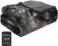 Soypipo Electric Heated Throw Blanket 50"x60", Faux Fur Plush with 4 Heat Settings & 2/4/8/10H Auto Shut-Off, Overheat Protection, Machine Washable, Dark Grey