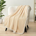 PAVILIA Cream Twin Bed Blanket Reversible Sherpa Chevron, Soft Cozy Jacquard Weave Textured Throw Sofa Couch, Thick Warm Large Fleece Car Blanket, Decorative Plush Home Decor Gift, 60x80 Ivory Beige