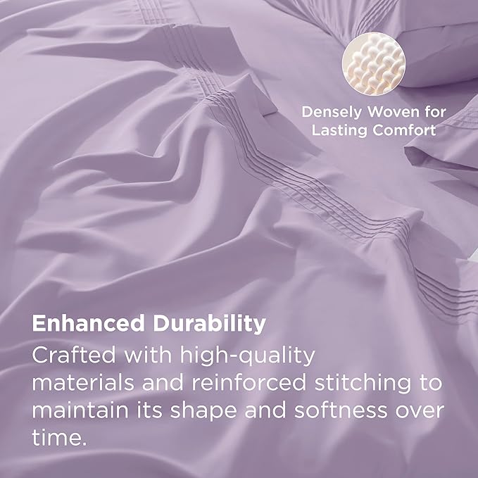 Bedsure Deep Pocket Full Size Bed Sheets Set - Fits Mattresses Up to 21 Inches Thick - 4 Piece GentleSoft Bed Sheets, Moisture Wicking, Cooling Bedsheet & Pillowcases, Easy & Secure Fit, Light Purple