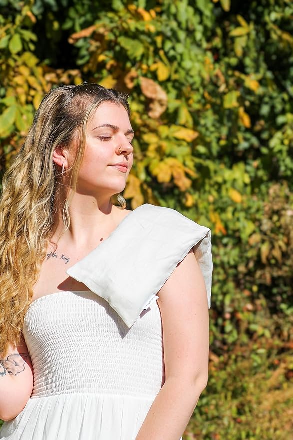 Sacksy Thyme Microwave Heating Pad - 100% Linen Cover, Unscented, Size 18x7, Comforting Heat Pad for Cramps, Back,Neck,Shoulders, Leg Pain, Hot Microwavable Heat Pack, Color: Natural, Made in USA